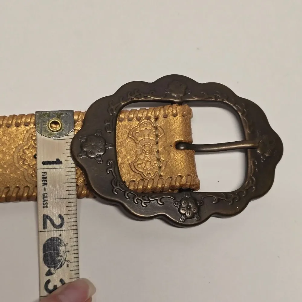 Fossil Gold Leather Princess Embossed Studded Rhinestone Embellished Belt Size L